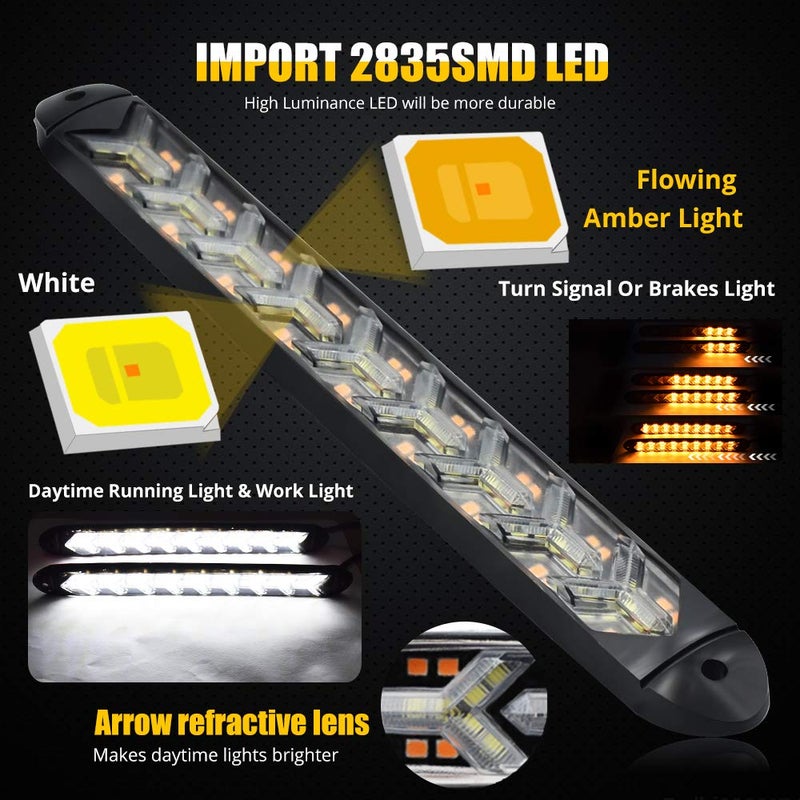 YEERON 2 In1 Fuction Arrow LED DRL Strip Switchback Dual-Color Amber/White Waterproof LED Flexible Lights for DRL & Turn Signal Lights.(White+Amber) 2-Pack. - Image 2